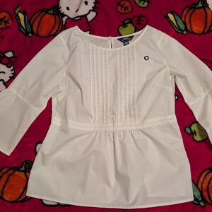 Chase Land's End White Pleated Blouse with Logo